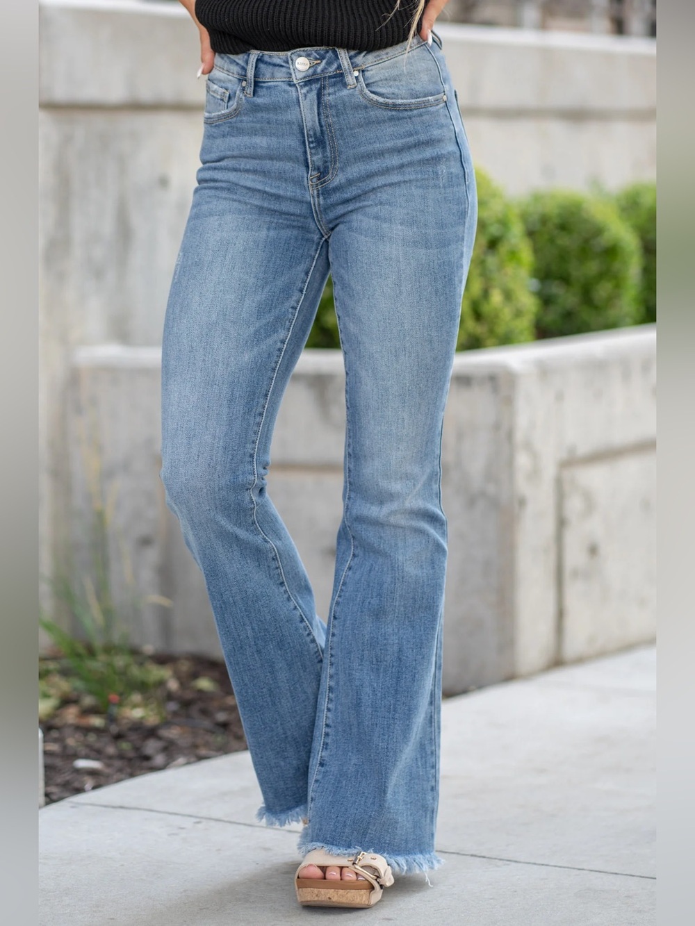RISEN Urban Grace High Rise Frayed Hem Wide Leg jeans